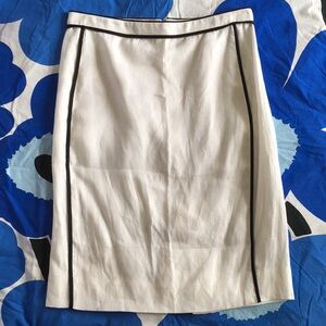 J Crew White with Black Trim Linen Pencil Skirt, Size 6